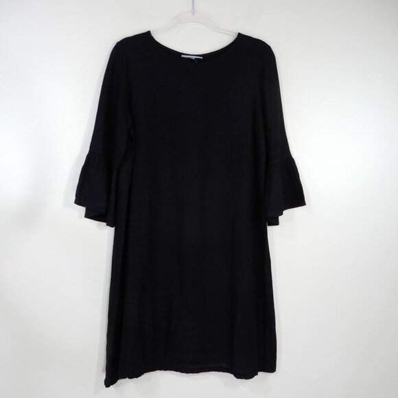 BRYN WALKER Phryne Shift DRESS XS S Black Linen Ruffled Bell Sleeve NEW $203 - Picture 3 of 6